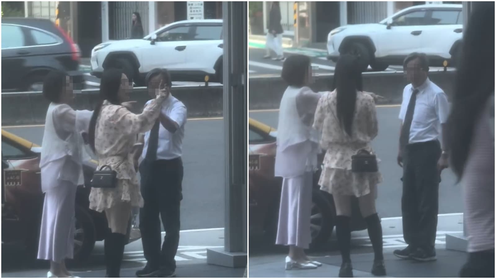 短髮女與碎花洋裝女仍不停糾纏計程車司機。（Threads@chuanweixu網友授權提供）