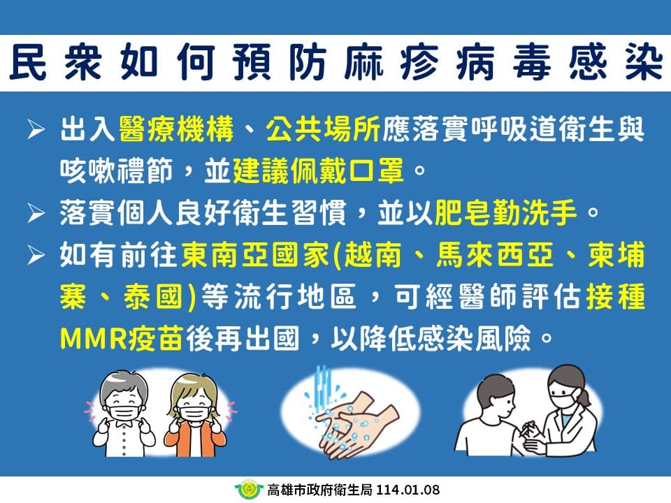 高雄市衛生局說明民眾如何預防麻疹。（高雄市衛生局提供）