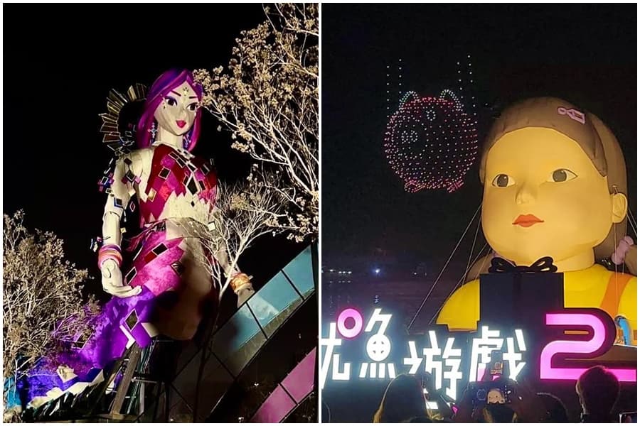 台中元宵燈會主燈「蛇現幸福」以人首蛇身的創世女神「女媧」為發想，造型引來兩極評價。（翻攝自江啟臣臉書、本刊資料照）