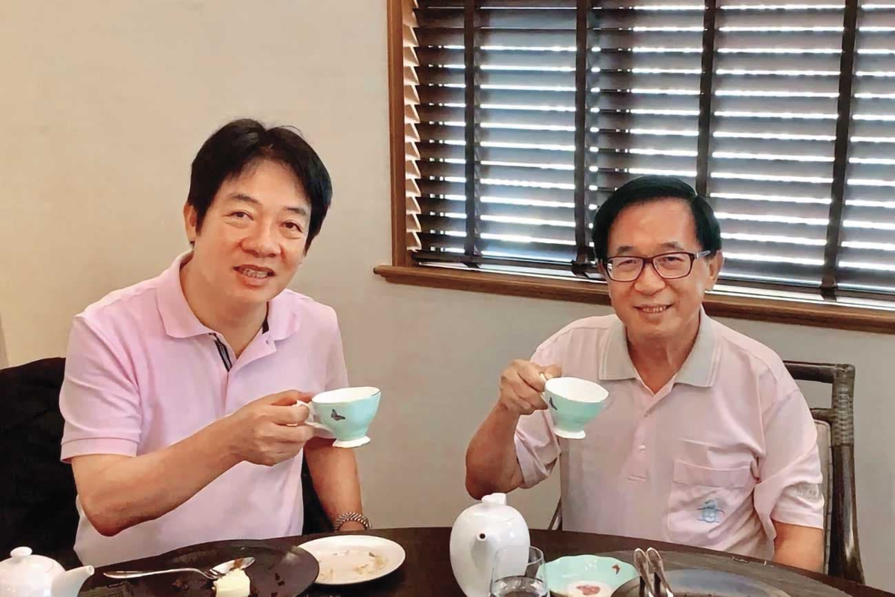 面對國民黨團發動反廢死、反戒嚴等假議題公投案，陳水扁（右）建議總統賴清德（左）啟動《公投法》第16條「防衛性公投」的真議題反制。（翻攝新勇哥物語臉書）