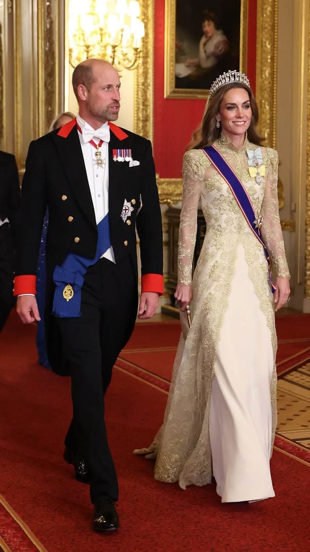 凱特王妃和威廉王子昨盛裝出席國宴。（翻攝princeandprincessofwales IG）