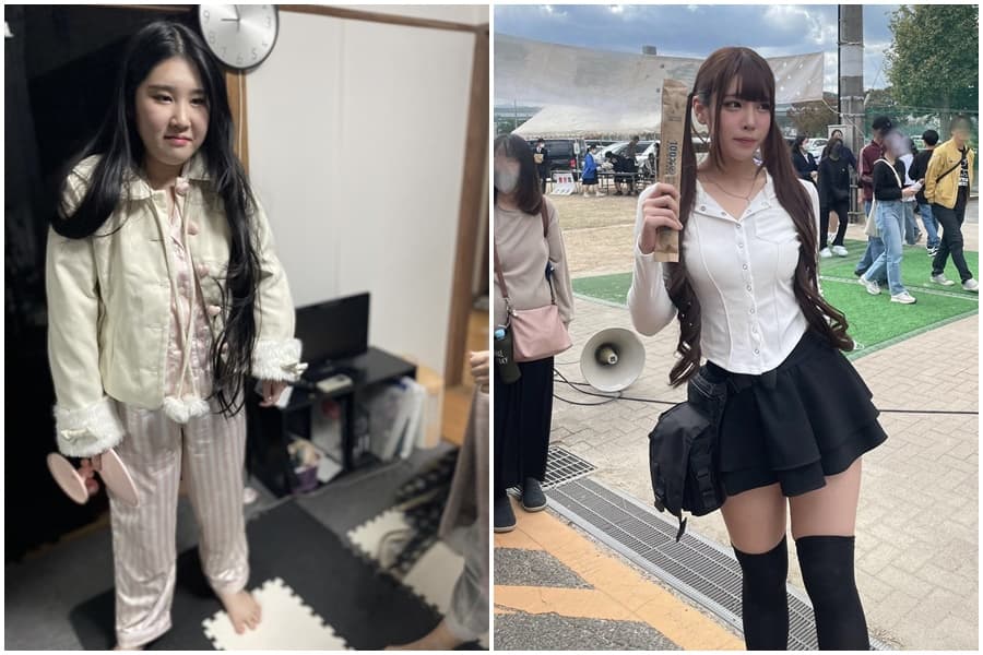 日本網友中村珠愛莉女大十八變，瘦身前後對比照引起討論。（翻攝@9ninecat_ X）