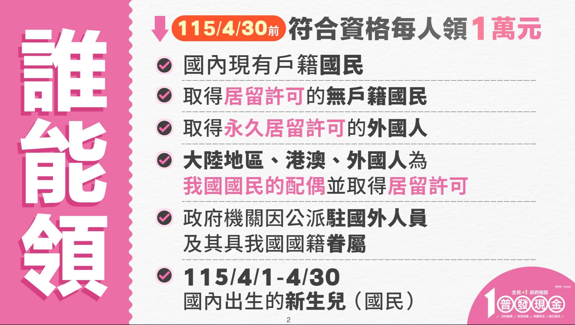 財政部清楚說明普發現金相關資訊。（翻攝自財政部官網）