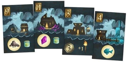 房屋卡：黑色背景的地面下房屋，是「前哨卡」。（圖片來源：BGG）