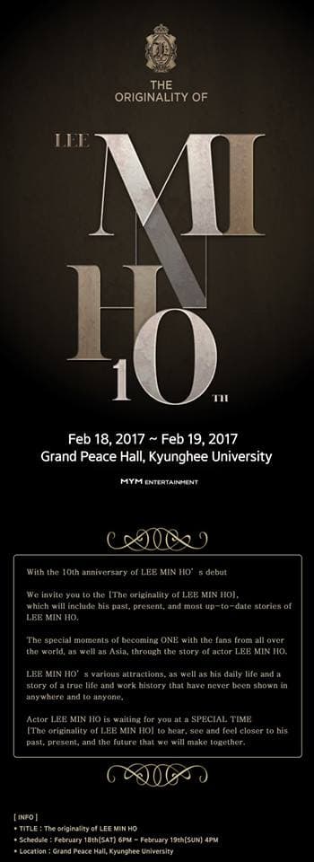 李敏鎬確定將於2月18、19日兩天於首爾慶熙大學舉辦兩場粉絲見面會。