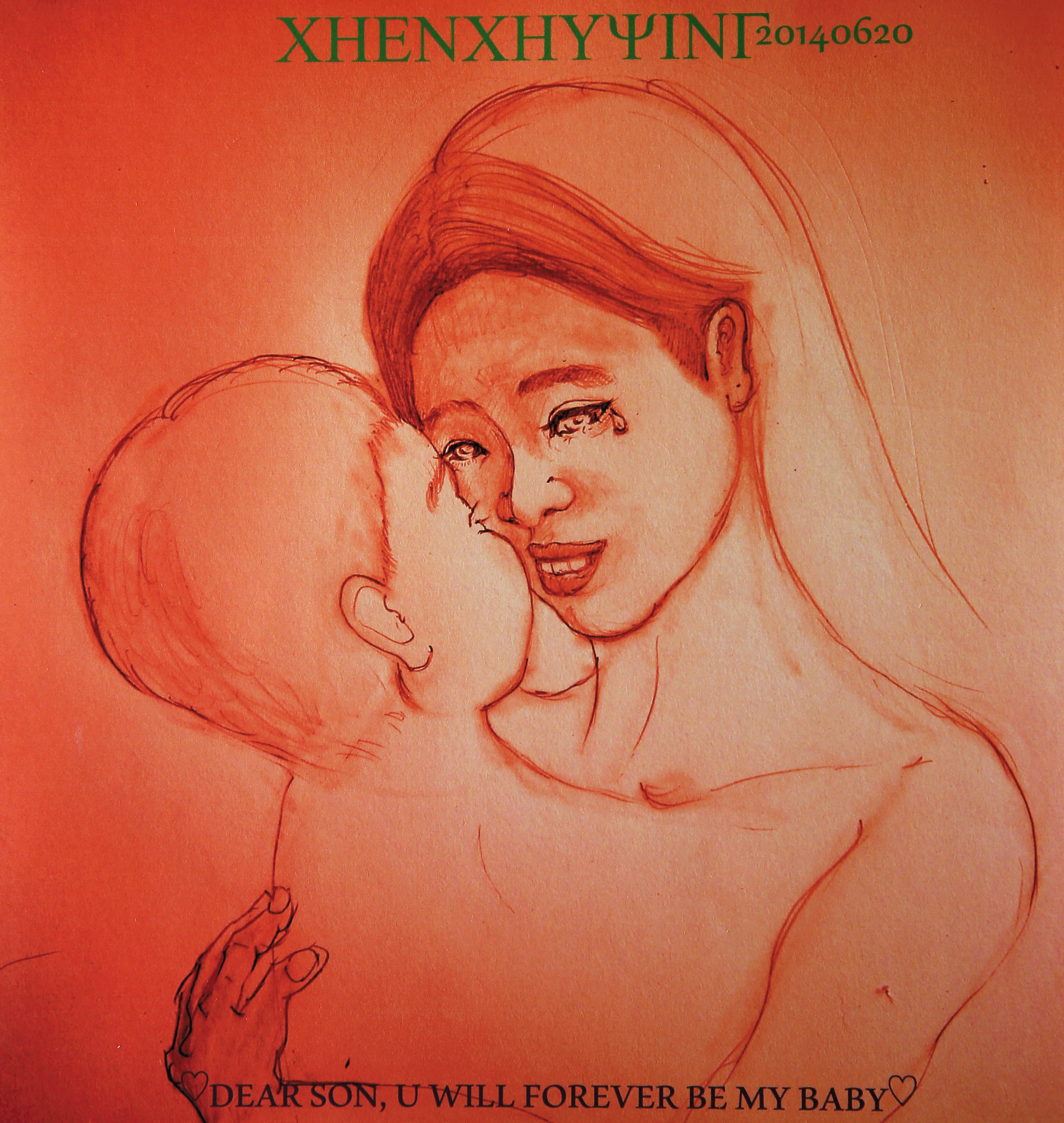 陳竹音透過畫作，表達自己對孩子的思念。她說：「他是我生命當中一個很重要的家人，是我的天使。」