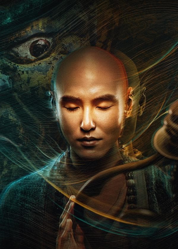 阮經天在電影《狄仁傑之四大天王》中扮演高僧。（甲上提供）