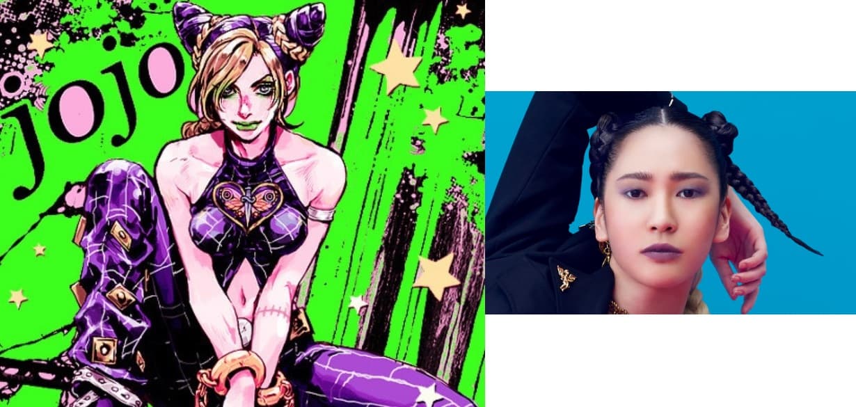 空條徐倫為空条承太郎之女，母不詳，曾獲選粉絲票選《JoJo》最強主角第 6 名。右為官方創作的粉絲形象。