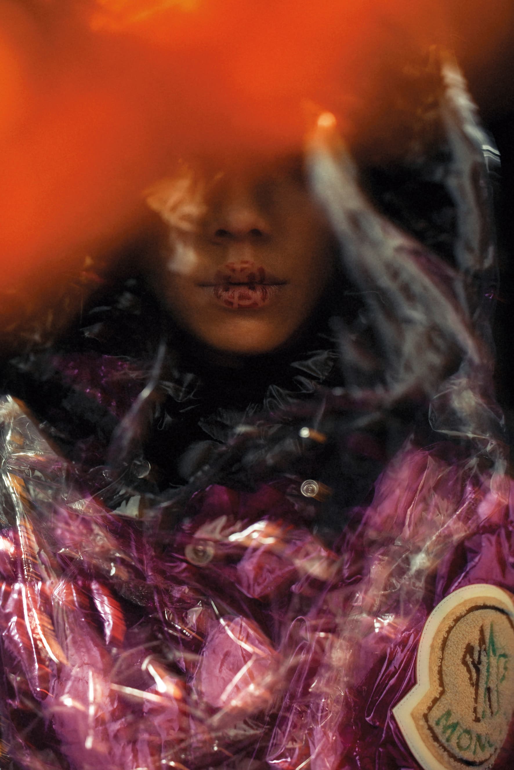 金屬光紫色羽絨外套 價格未定 by MONCLER PALM ANGELS