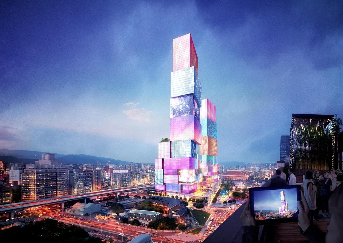 于品海規劃的雙子星大樓模型設計前衛，空間由108個盒子組成。（南海控股提供）