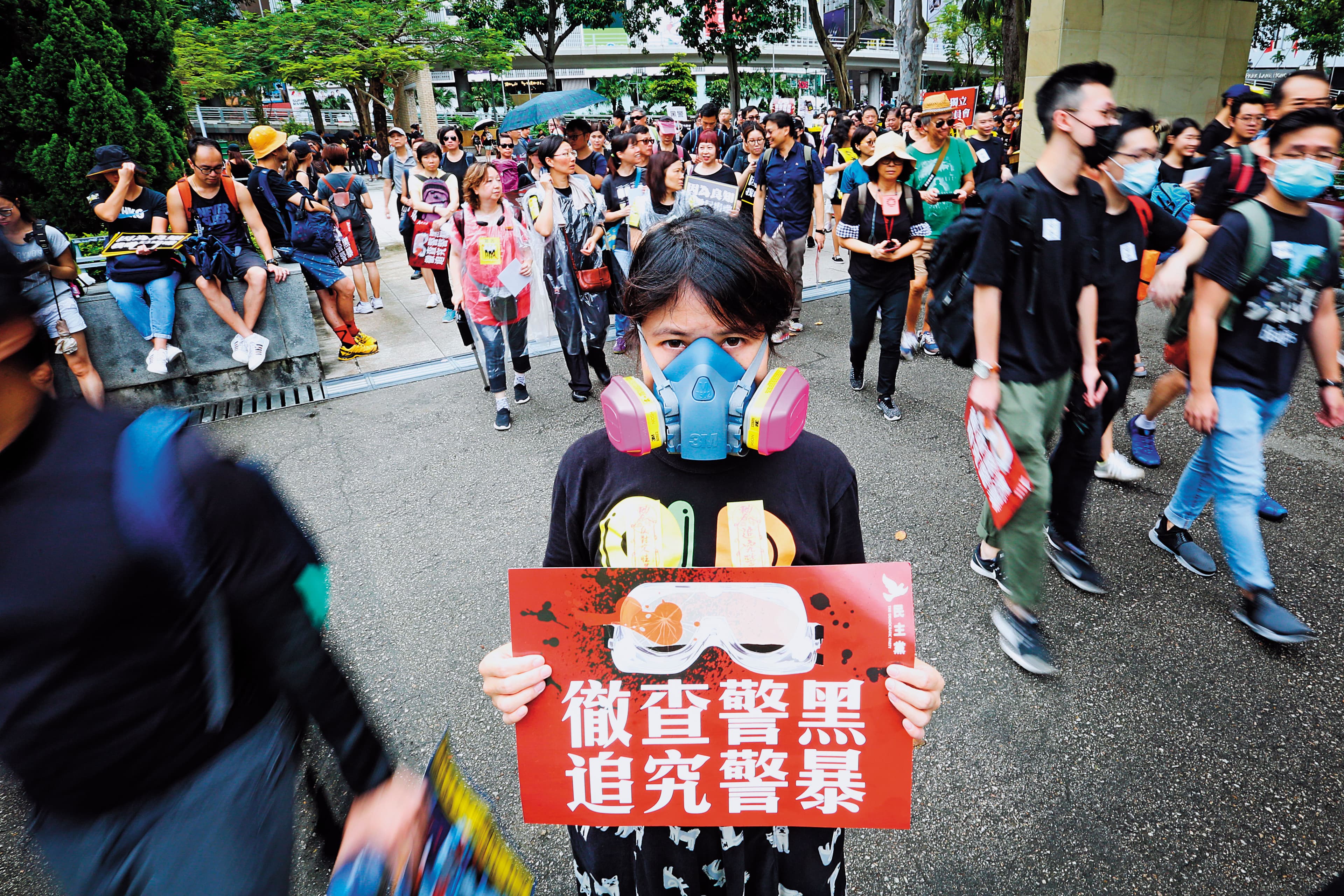 在元朗住了30年的雪荳（化名）穿著黑衫、攜帶預先訂購的防毒面具來到維園。