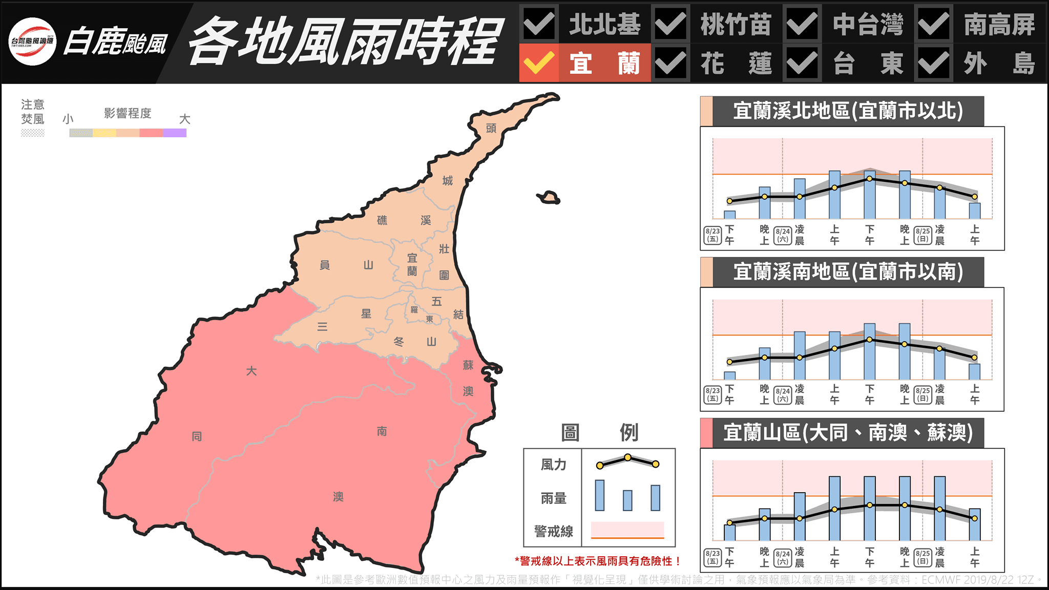 宜蘭。（翻攝「台灣颱風論壇｜天氣特急」臉書）