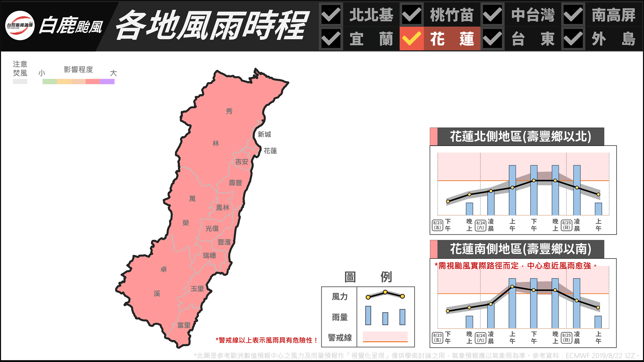 花蓮。（翻攝「台灣颱風論壇｜天氣特急」臉書）