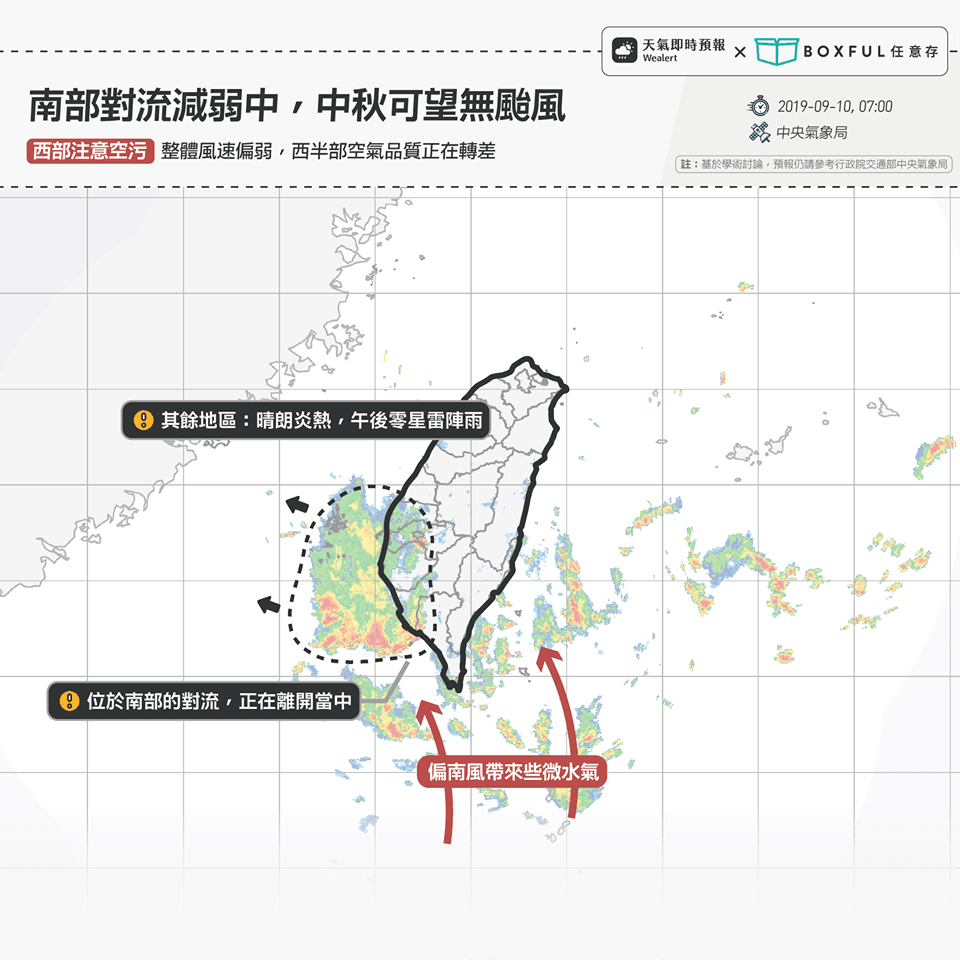 粉專指出中秋連假可望不受颱風影響。（翻攝臉書粉絲專頁「天氣即時預報」）