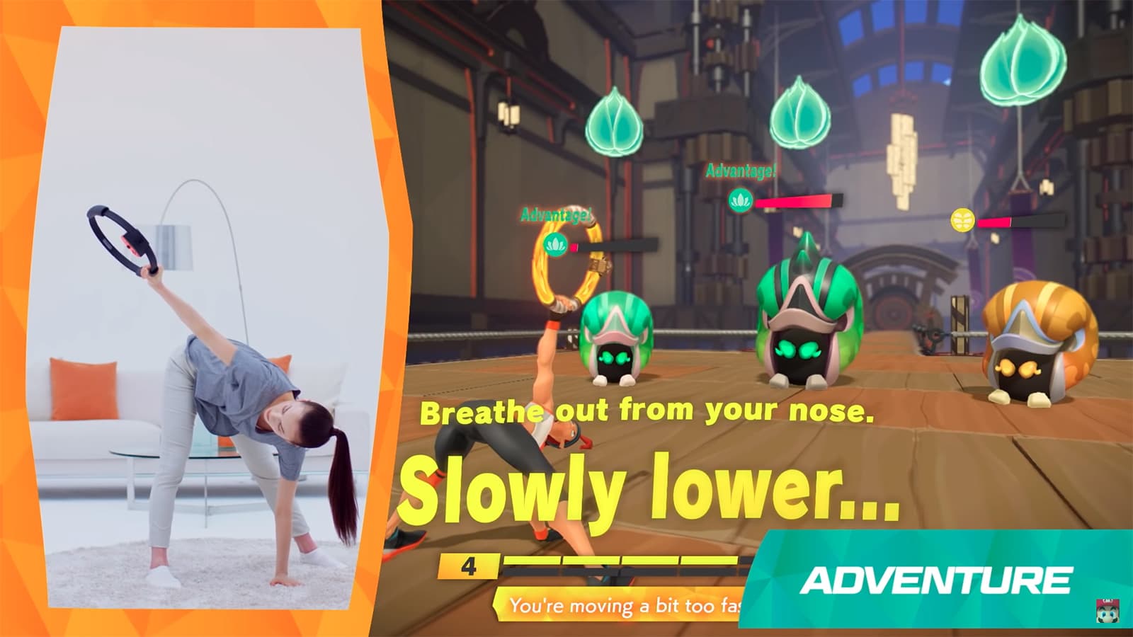 攻擊怪物融入了健身動作。（翻攝自Nintendo YouTube頻道）