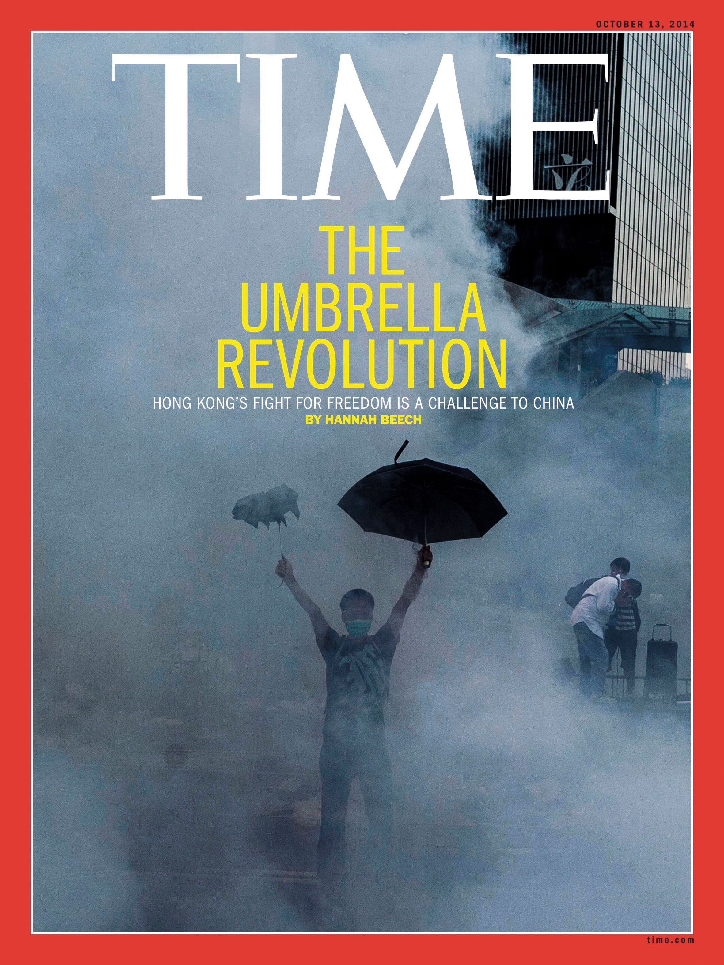 2014年，美國《Time》（時代雜誌）亞洲版報導香港和平占中運動。（翻攝《Time》）