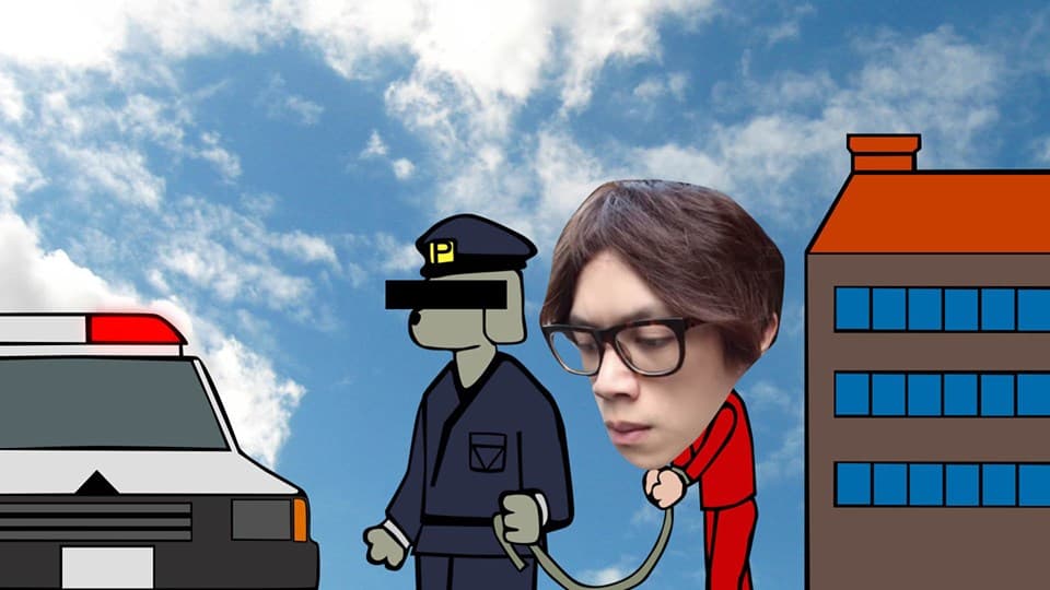 HowHow在自己的臉書上PO出這張哏圖調侃自己遭警方約談。（圖片取自HowHow臉書）
