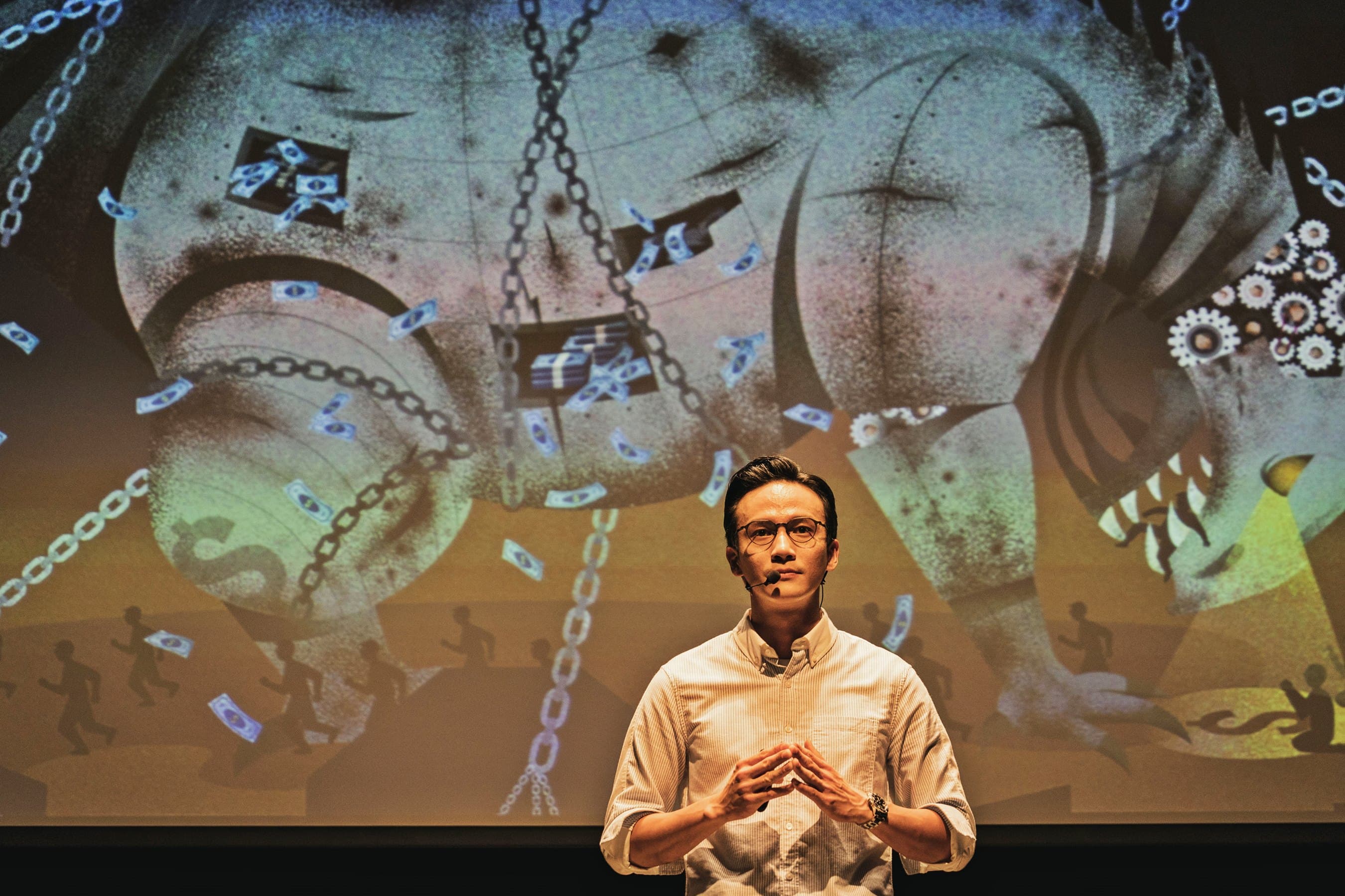 曹晏豪在戲中演出創業家，在400人面前演講他覺得很挑戰。（双喜提供）