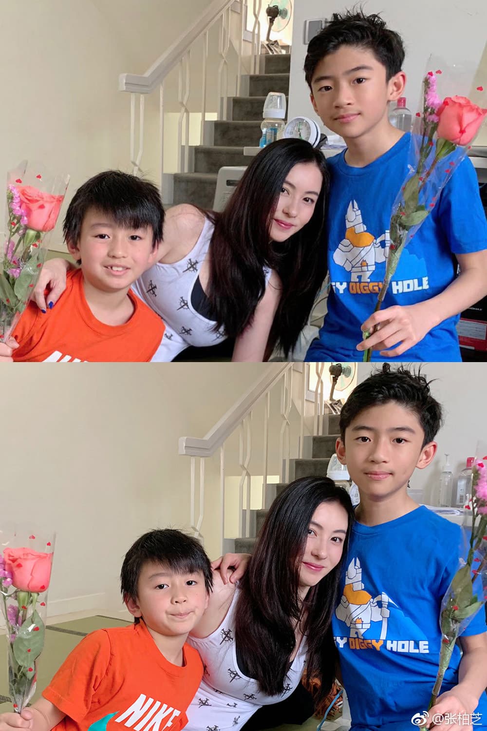 張栢芝經常在微博曬與孩子的親密合照。（翻攝自張栢芝微博）