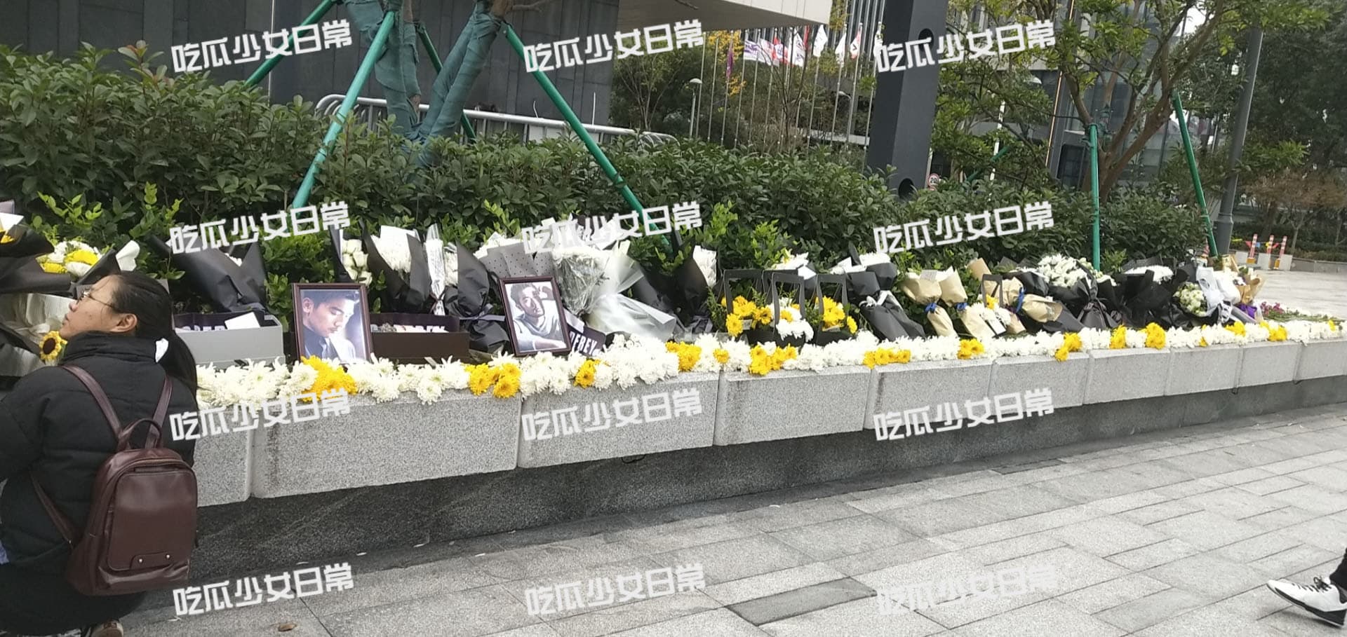 在高以翔倒下的花壇上布滿鮮花。（百度百家號吃瓜少女日常提供）