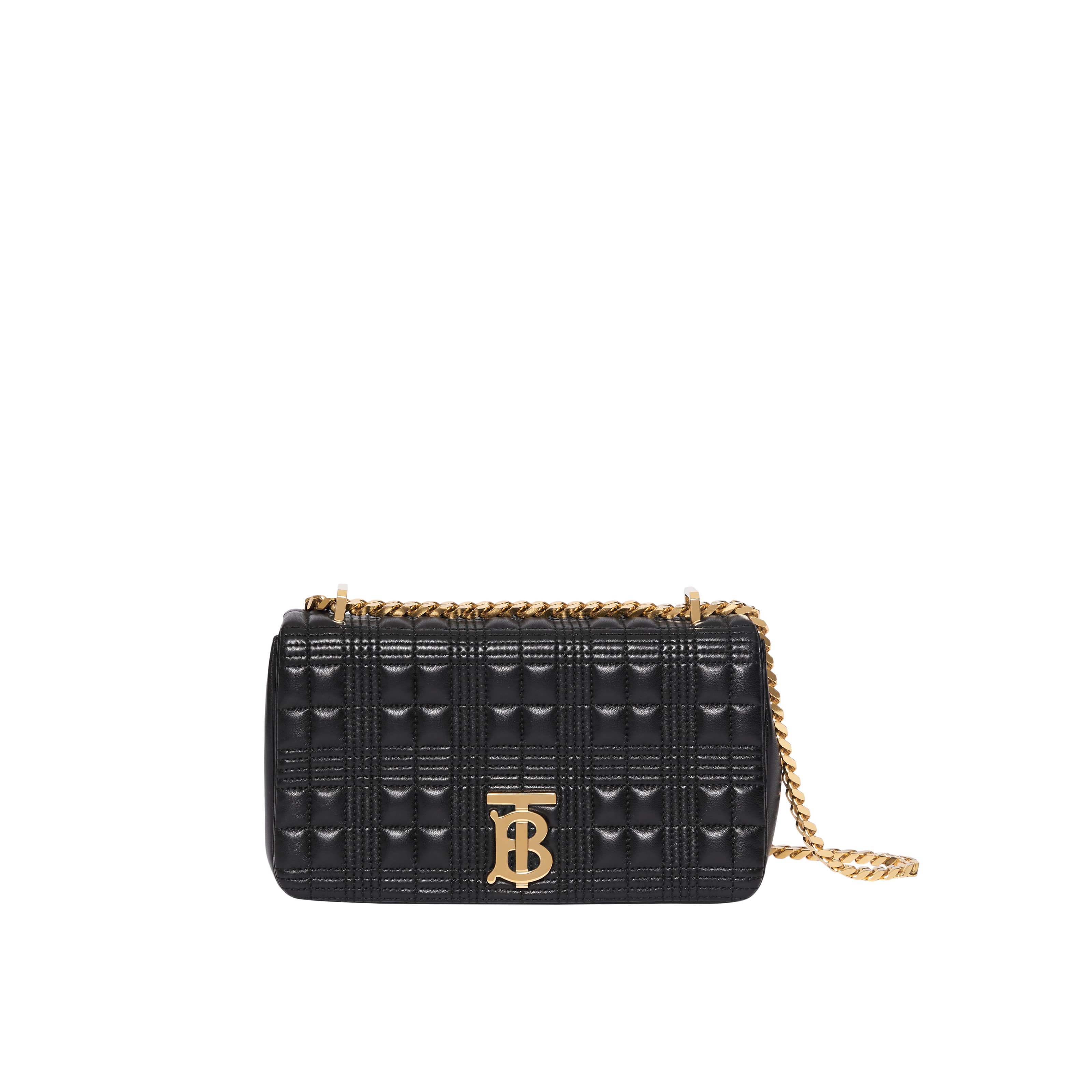 黑色羔羊皮飾金釦Lola包。NT$55,000（BURBERRY提供）