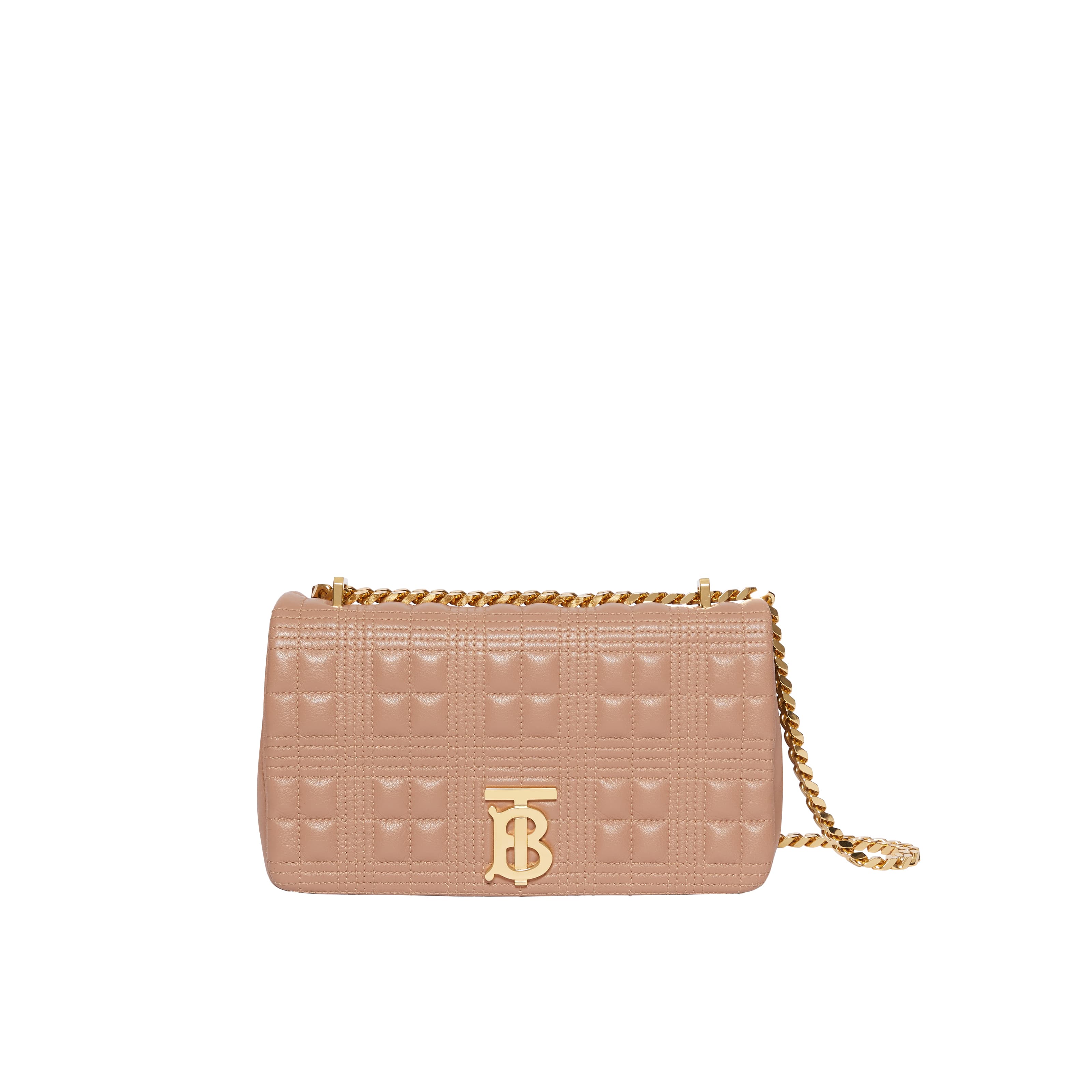米色羔羊皮飾金釦Lola包。NT$55,000（BURBERRY提供）
