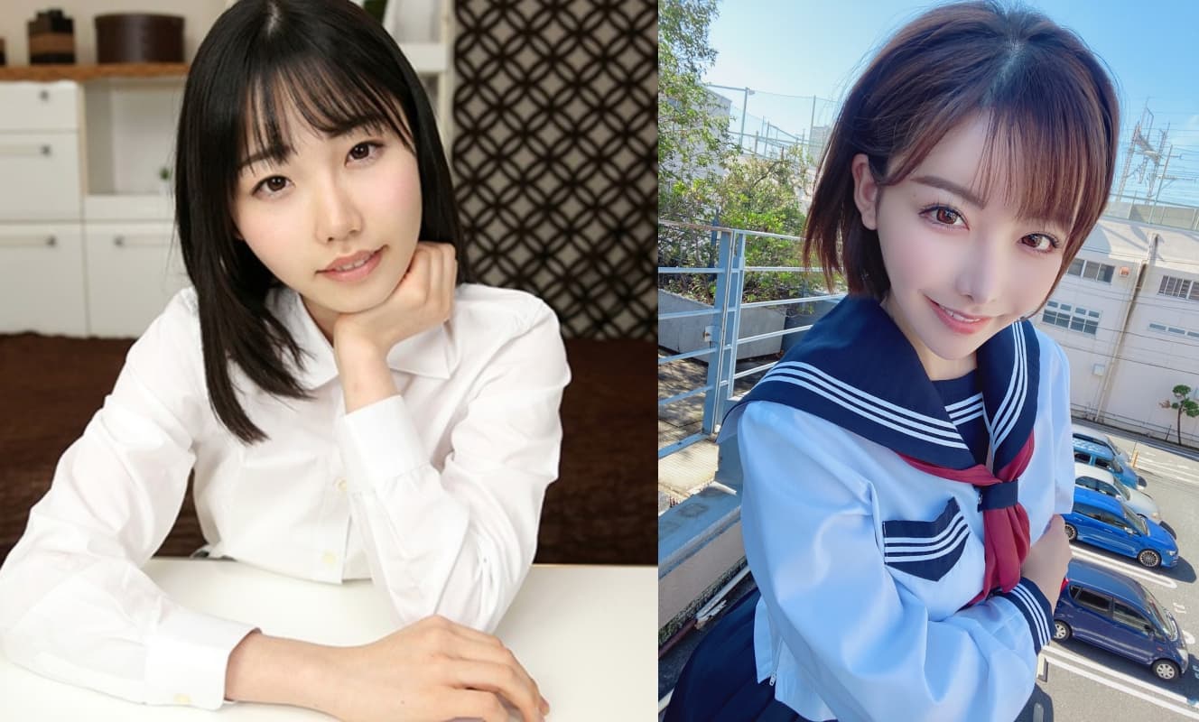 以「天海心」（左）名字出道，深田詠美經過改造後，容貌與身材大升級。（左圖翻攝Fanza網站、右圖翻攝深田詠美推特）