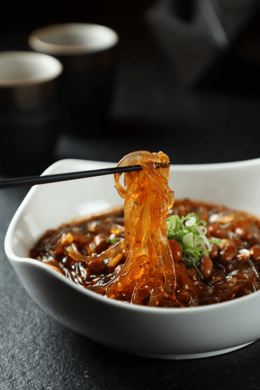 前菜麻辣寬粉，與他處作法不同，現點現做，寬粉走水後立刻拌上醬料。（130元／份）