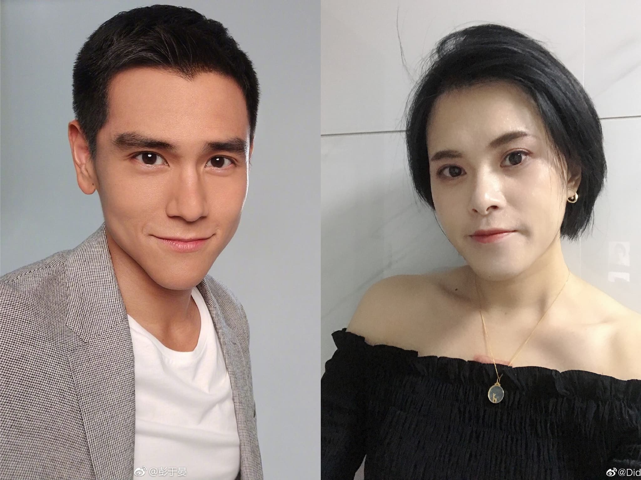 脫下防護衣的陳佳鳳（右）跟彭于晏（左）還真有點兄妹臉。（翻攝自彭于晏／陳佳鳳微博）