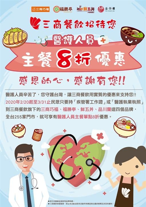 三商巧福體恤醫療人員，祭出不少優惠賞品。（翻攝自臉書）