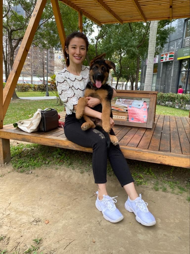 李蒨蓉對愛犬Wolfy呵護備至，天天帶出門放風。（艾迪昇傳播提供）