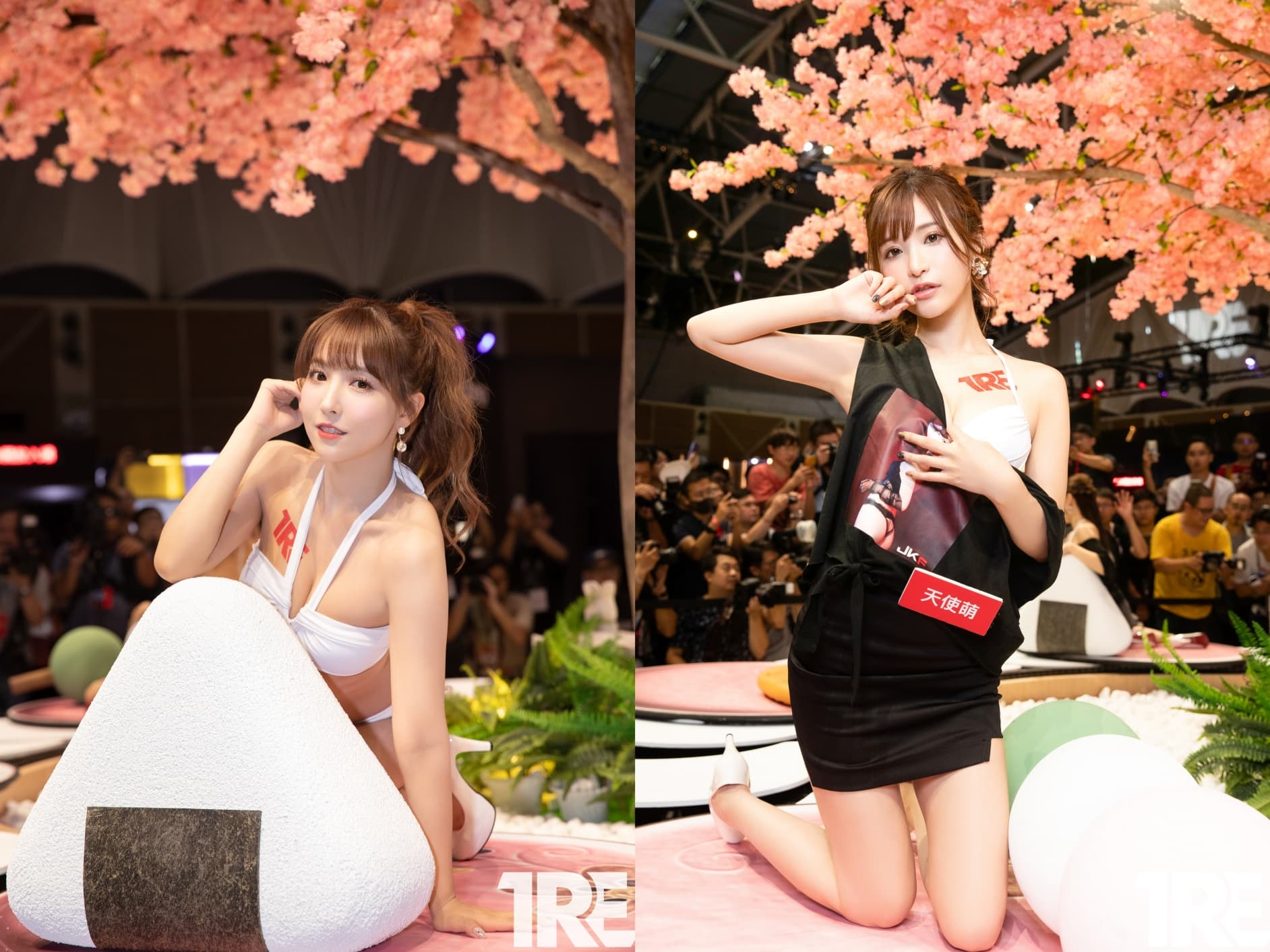 三上悠亞（左）與天使萌曾出席TRE台北國際成人展，吸引許多粉絲。（JKF提供）