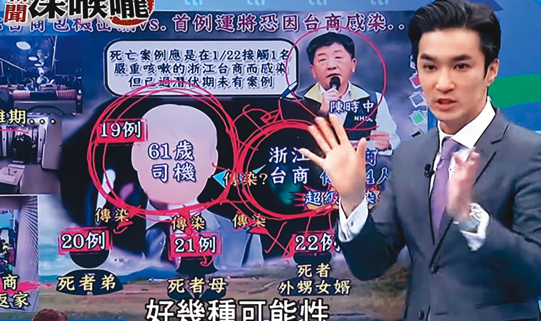 浙江台幹的父親call in談話性節目，質疑疾管署認為他兒子是「白牌車司機傳染源」的判斷。（翻攝中天新聞深喉嚨）