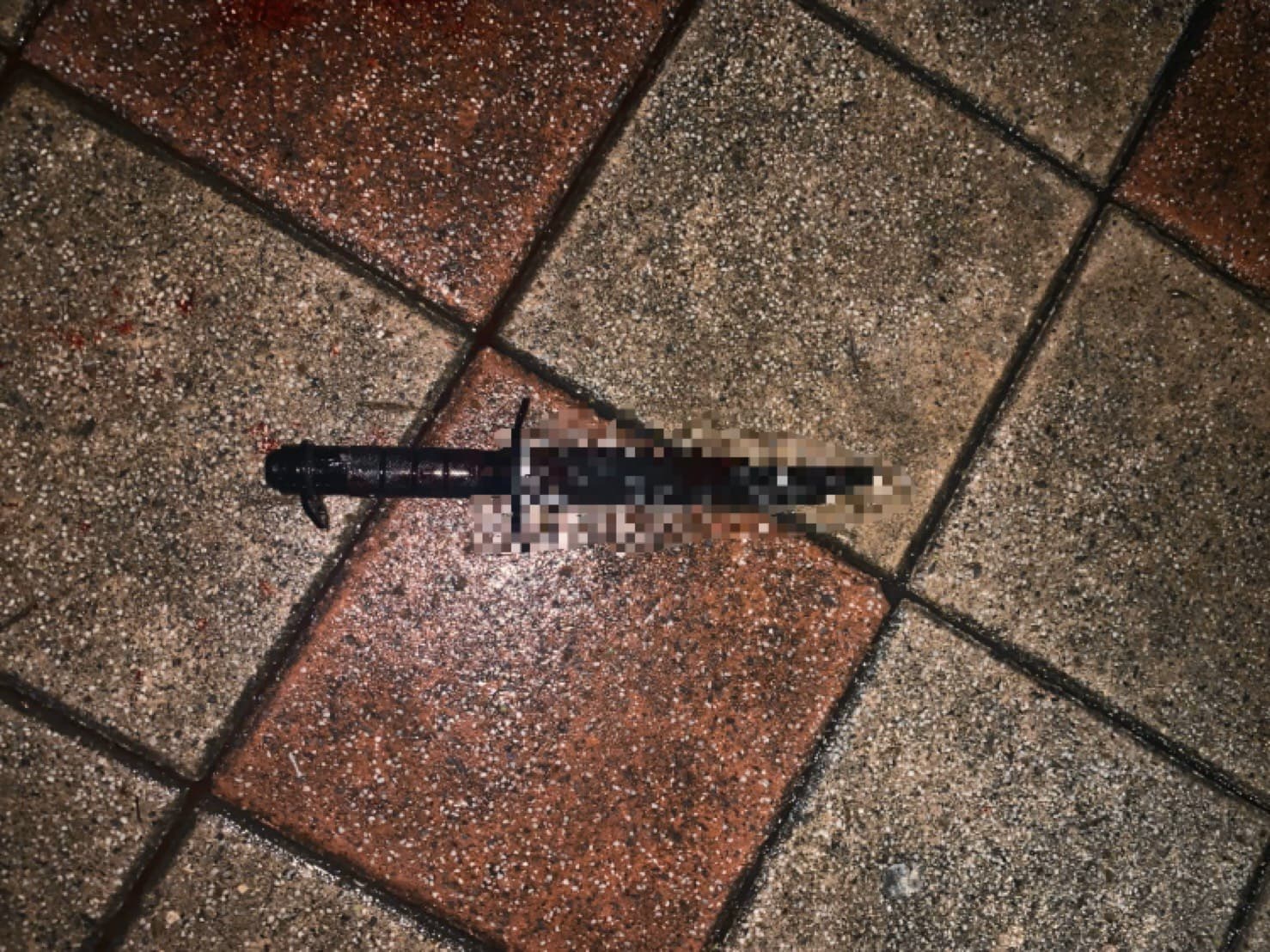 現場查扣沾滿血跡的藍波刀。（翻攝畫面）