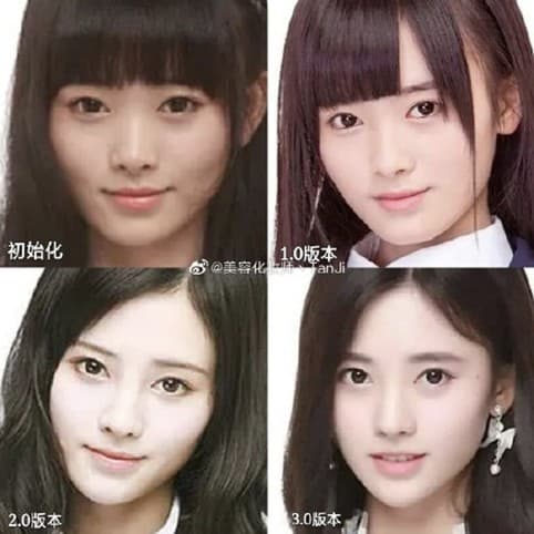 網友也挖出鞠婧禕的臉蛋演進四階段，發現前後差異巨大。（翻攝美容化妝師Tanji微博）