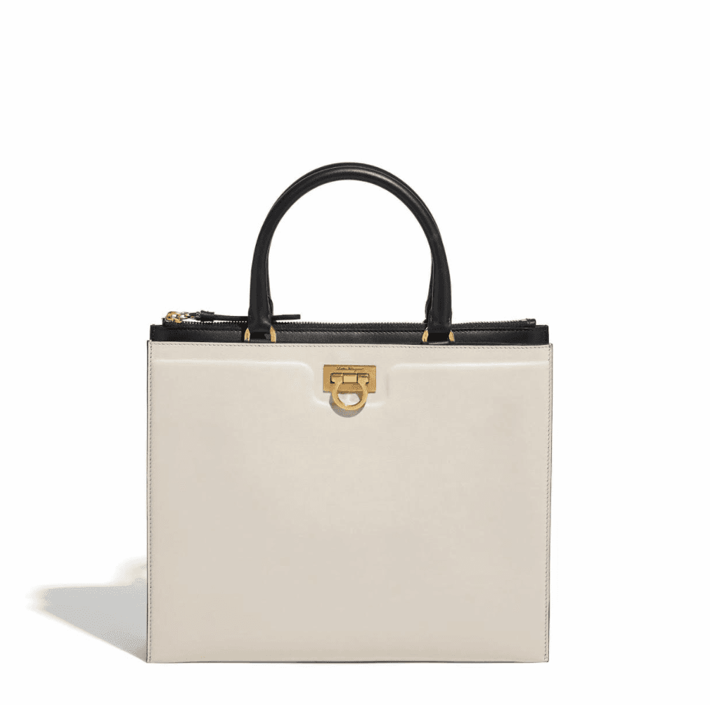 TRIFOLIO黑白色牛皮提包（附肩背帶）。NT$83,900（Salvatore Ferragamo提供）