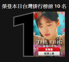 《The King》在Netflix台灣排行榜拿下冠軍。（翻攝Netflix）