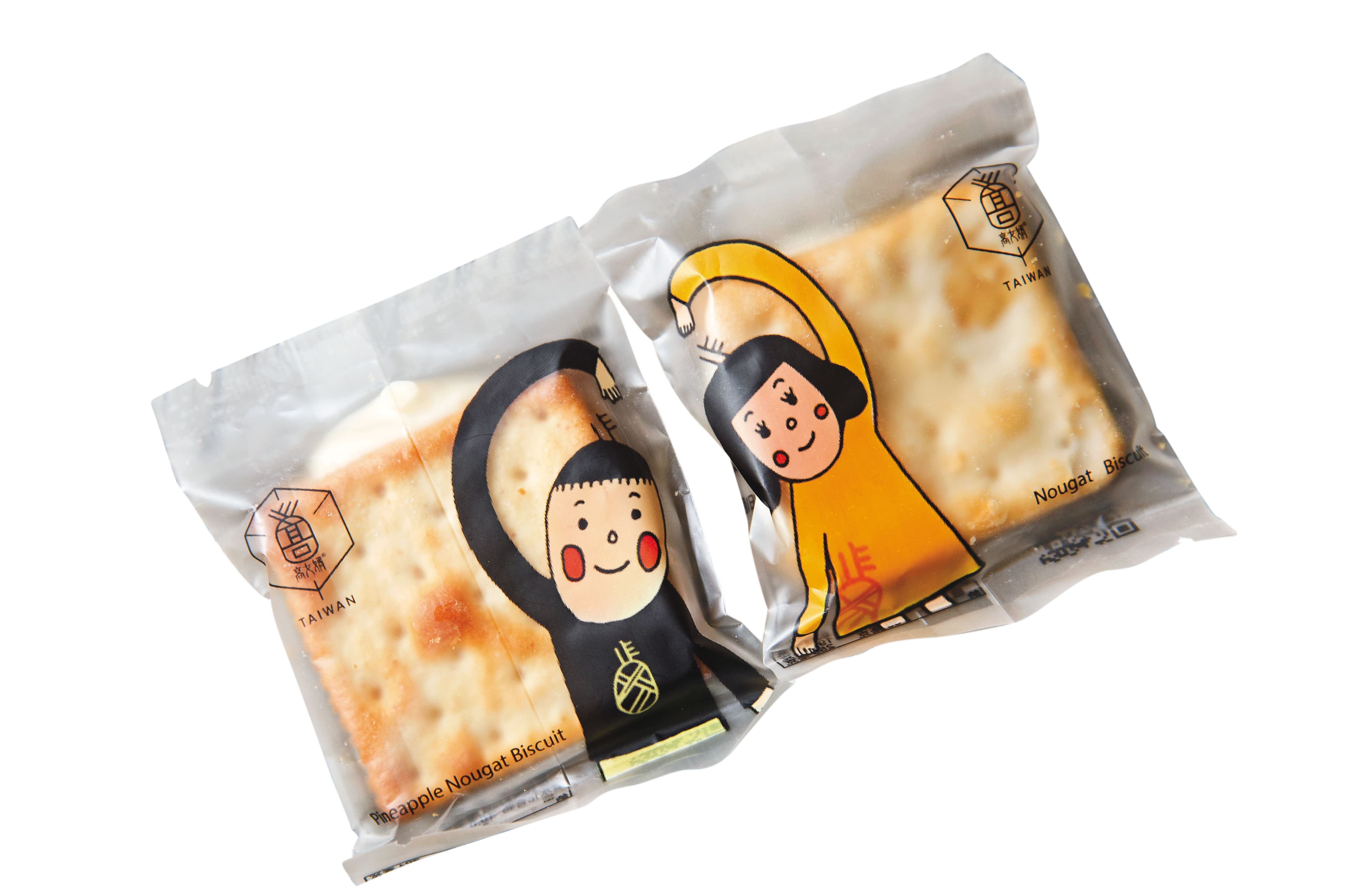 高吉良以台韓聯姻意象，推出鳳梨哥與泡菜妹造型的牛軋餅。（240元／盒）