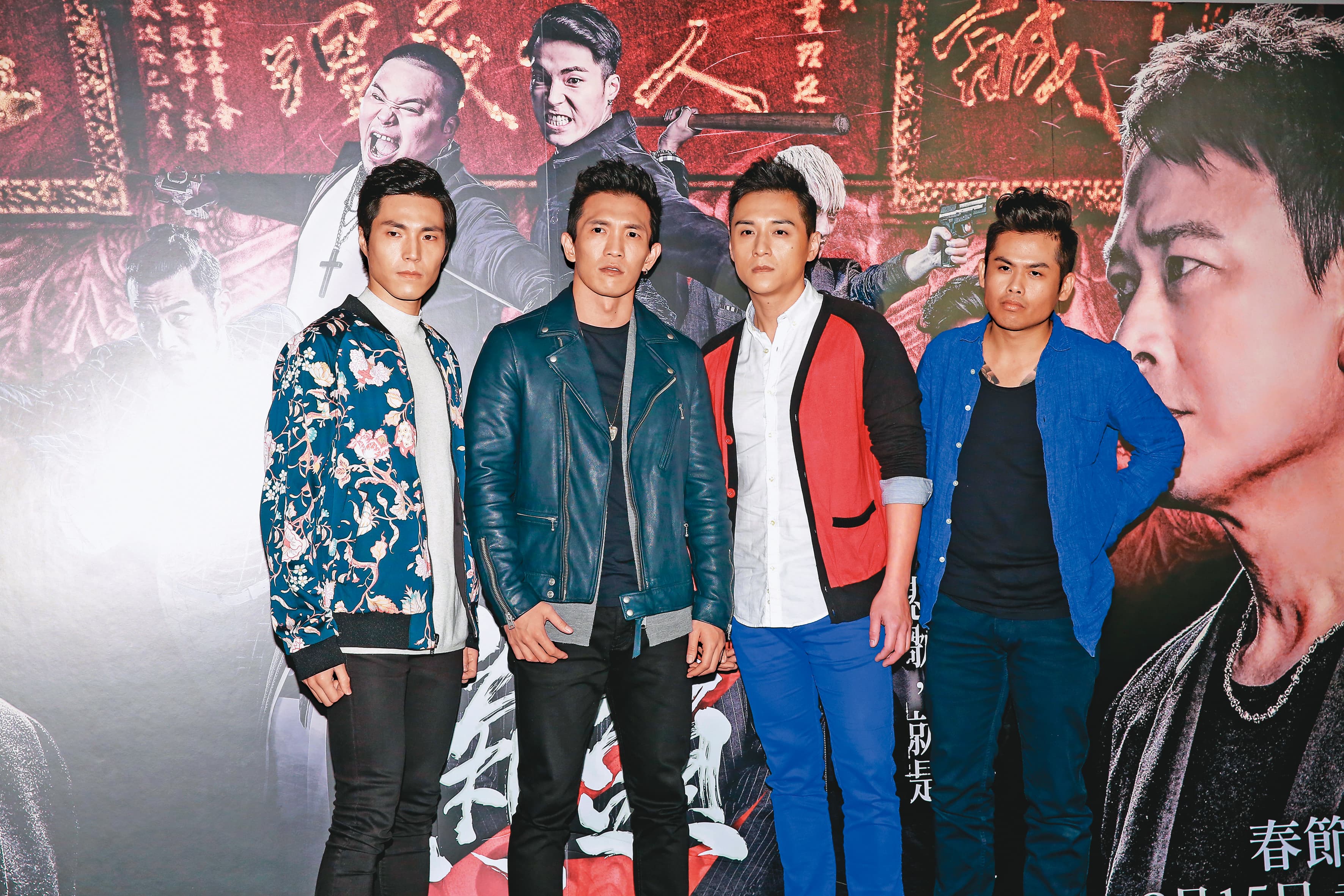 黃尚禾（左二）前年和鄭人碩（右二）再度合作，演出電影《角頭2：王者再起》。左一為唐振剛，右一為張再興。