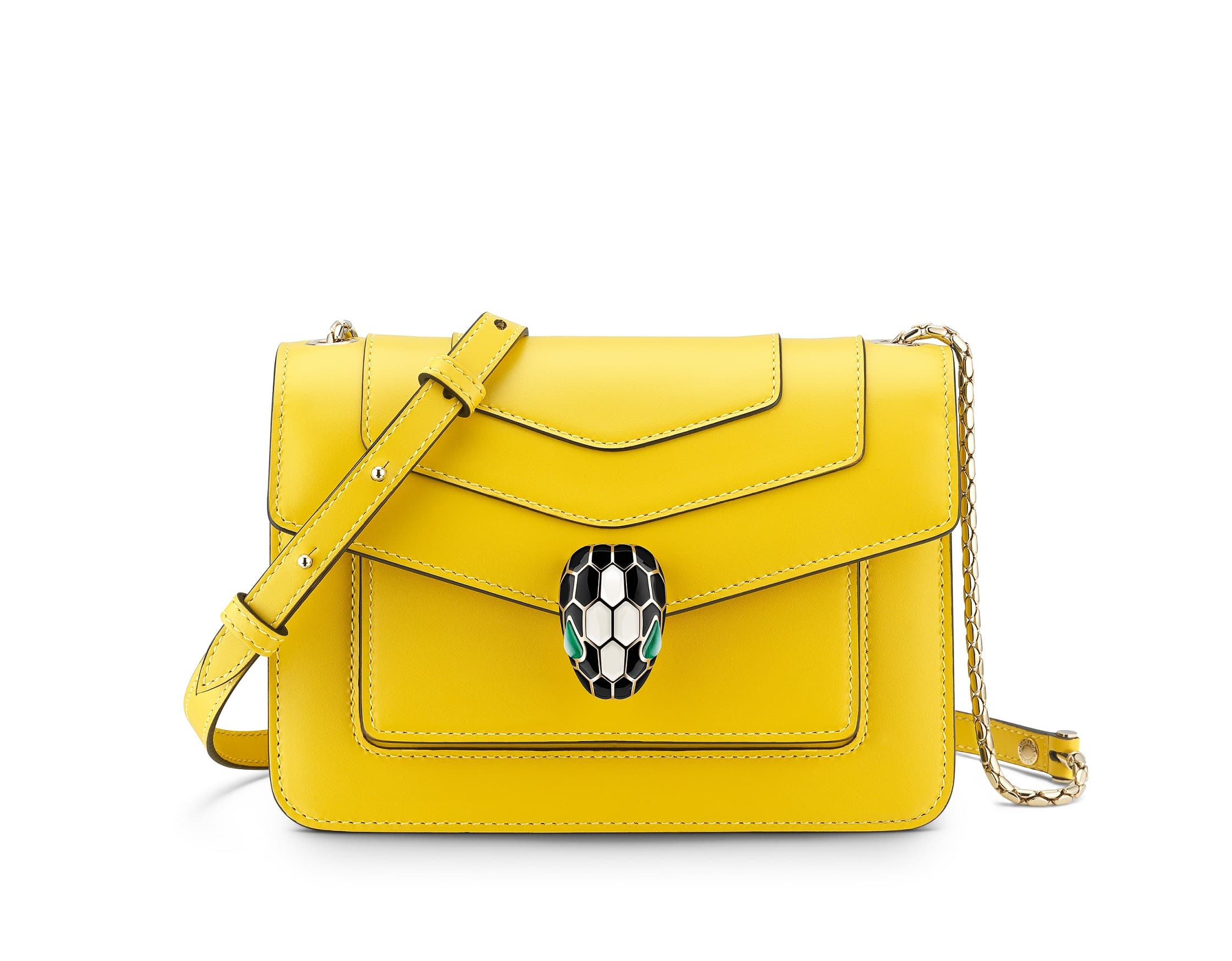 Serpenti Forever雛菊托帕石色小牛皮肩背包。NT$80,500（寶格麗提供）