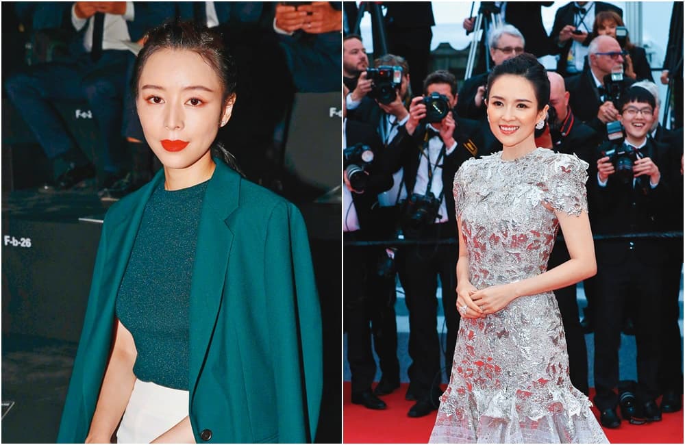 章子怡當年出席電影《夜宴》慶功宴，穿的禮服竟是那時號稱「小章子怡」的張靜初前一年就穿過的。（章子怡、張靜初微博）