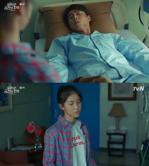 李蕊（下圖）在韓劇《阿爾罕布拉宮的回憶》飾演朴信惠的妹妹，古靈精怪的個性每次都讓玄彬講到頭疼。（翻攝自tvN畫面）