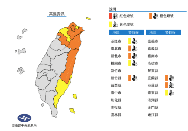 氣象局發布高溫警報。（氣象局提供）