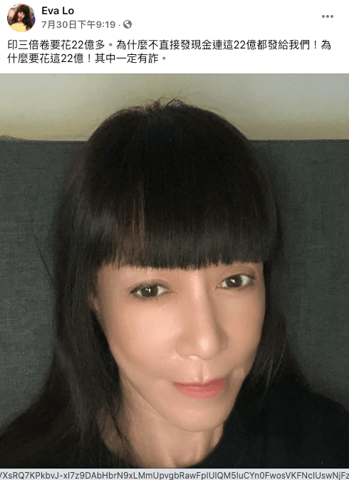 羅霈穎生前最後臉書貼文是在砲轟政府三倍券做法。（翻攝自羅霈穎臉書）