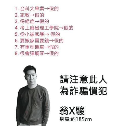受害的「前女友們」在Dcard發文（左圖）警示，而翁男所屬的公司開除他後，也貼出公告（圖）提醒各界小心此人。（翻攝Dcard）
