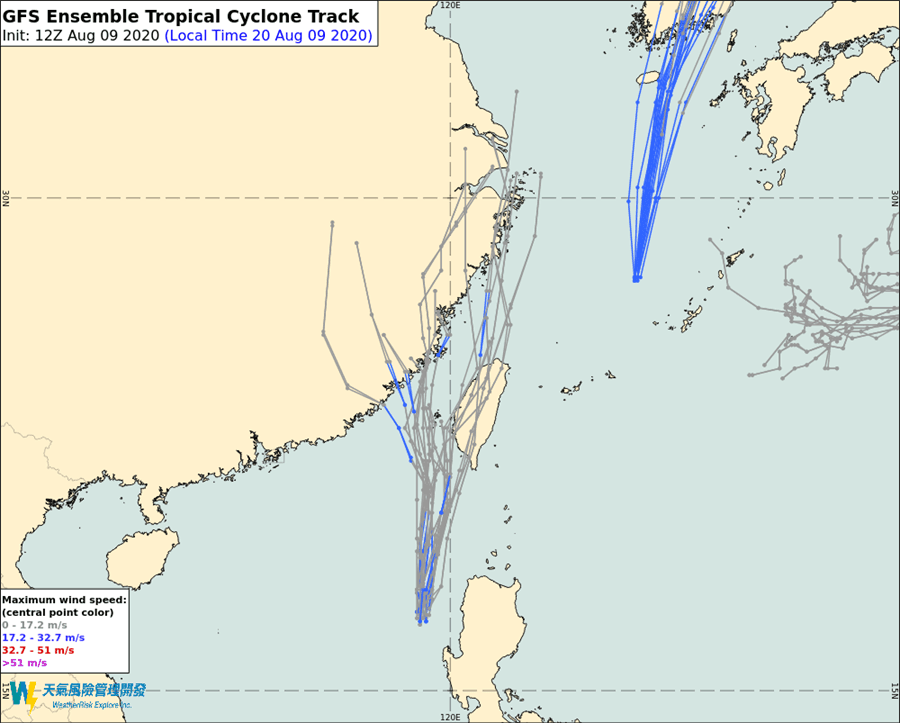 美國（GFS）模式的模擬路徑顯示可能直接侵台。(翻攝自彭啟明臉書)