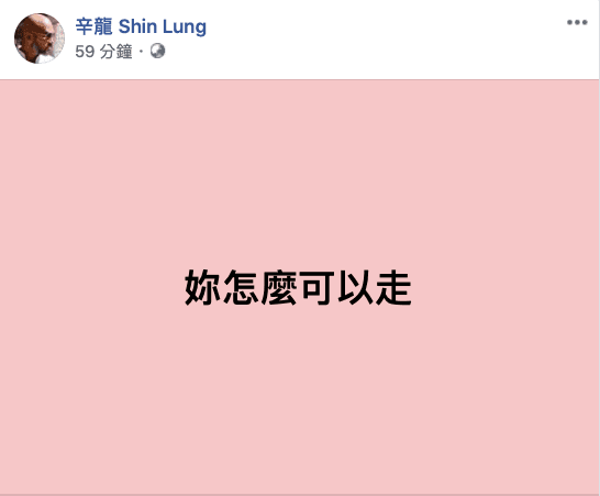 辛龍深夜突然發心痛文，短短6字都是思念。（翻攝自辛龍臉書）