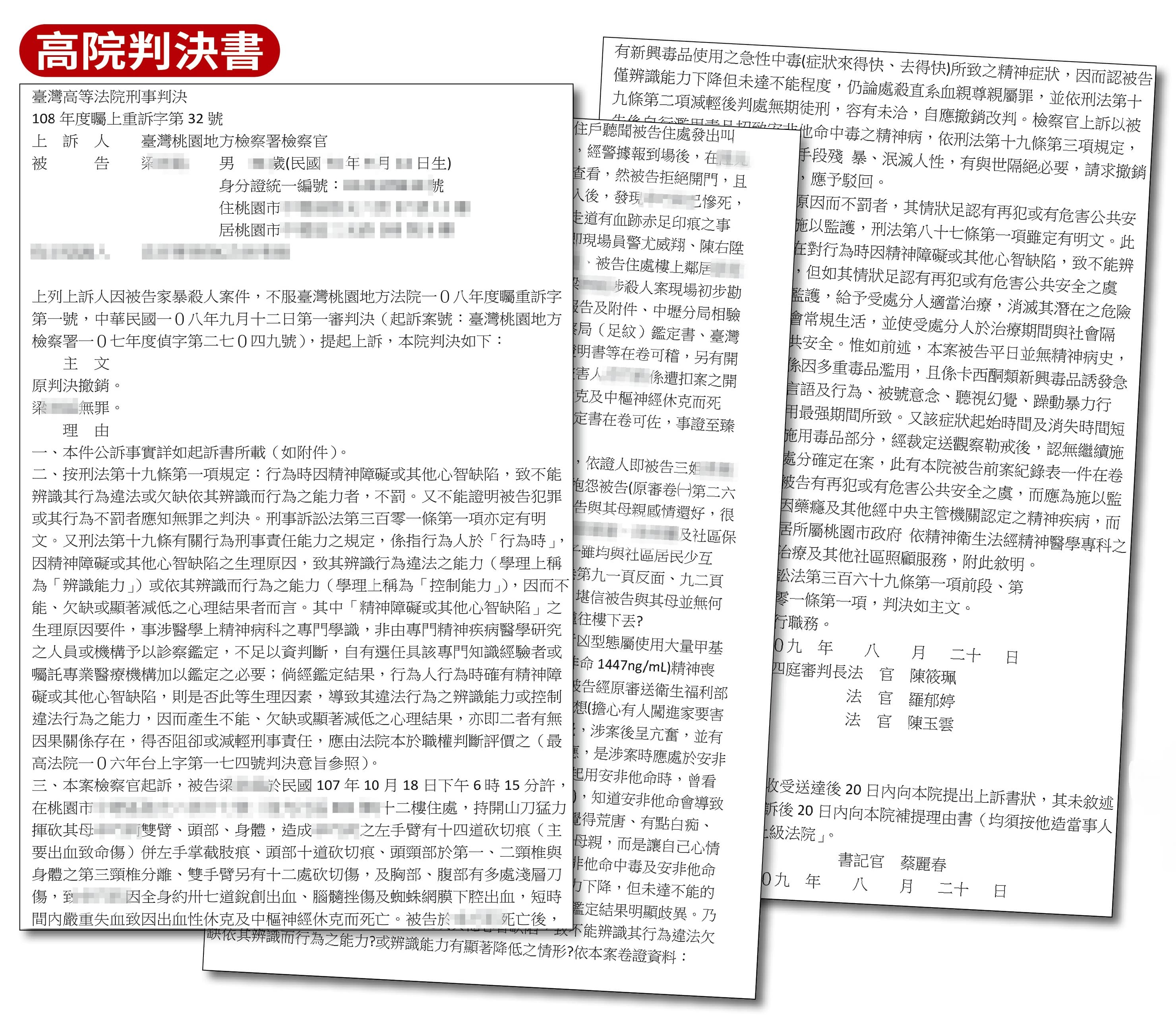 判決書中，台大醫院的精神鑑定並未提到凶嫌犯案時心神喪失等字眼，合議庭無罪判決恐逾越鑑定結果，檢方將提上訴補救。