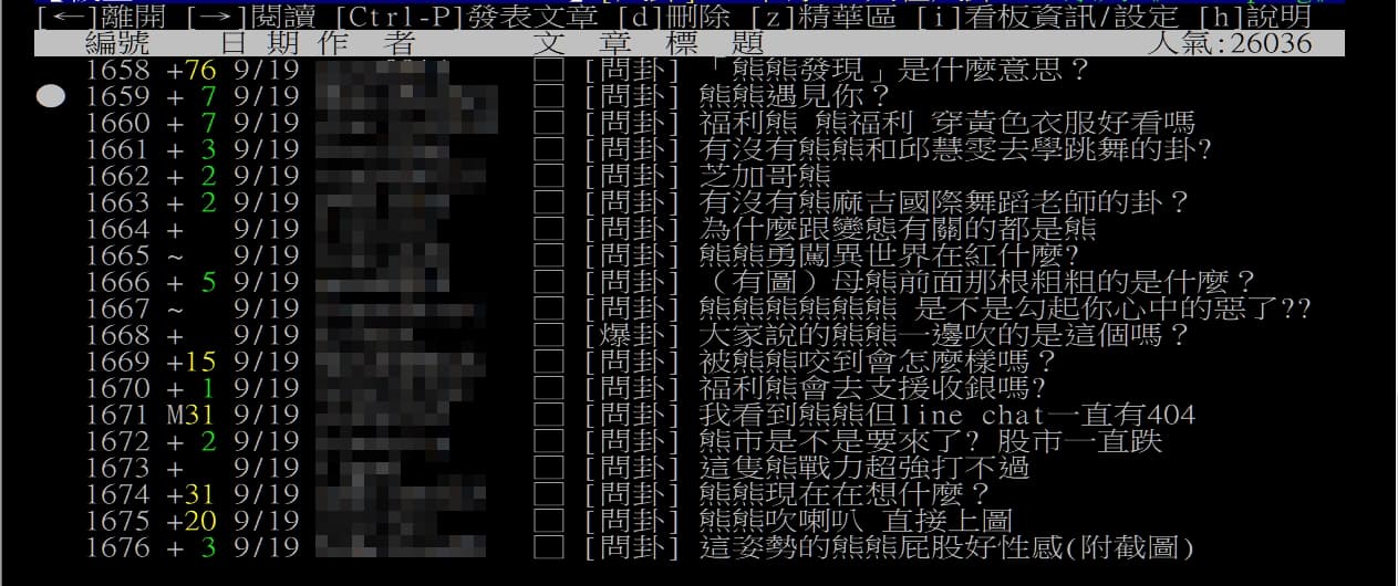 網友用各式問句討論，引起「熊熊之亂」。（翻攝批踢踢）