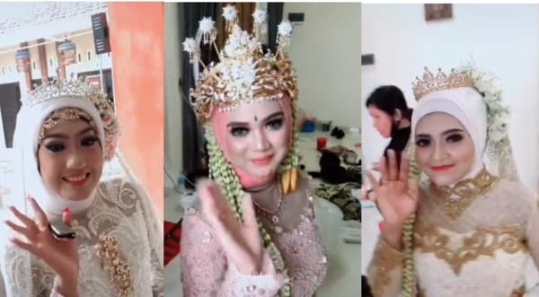 大老婆穿著白色的婚紗、二老婆身穿粉紅色的禮服、三老婆穿著米色的禮服。（翻攝自抖mr_johanesss）